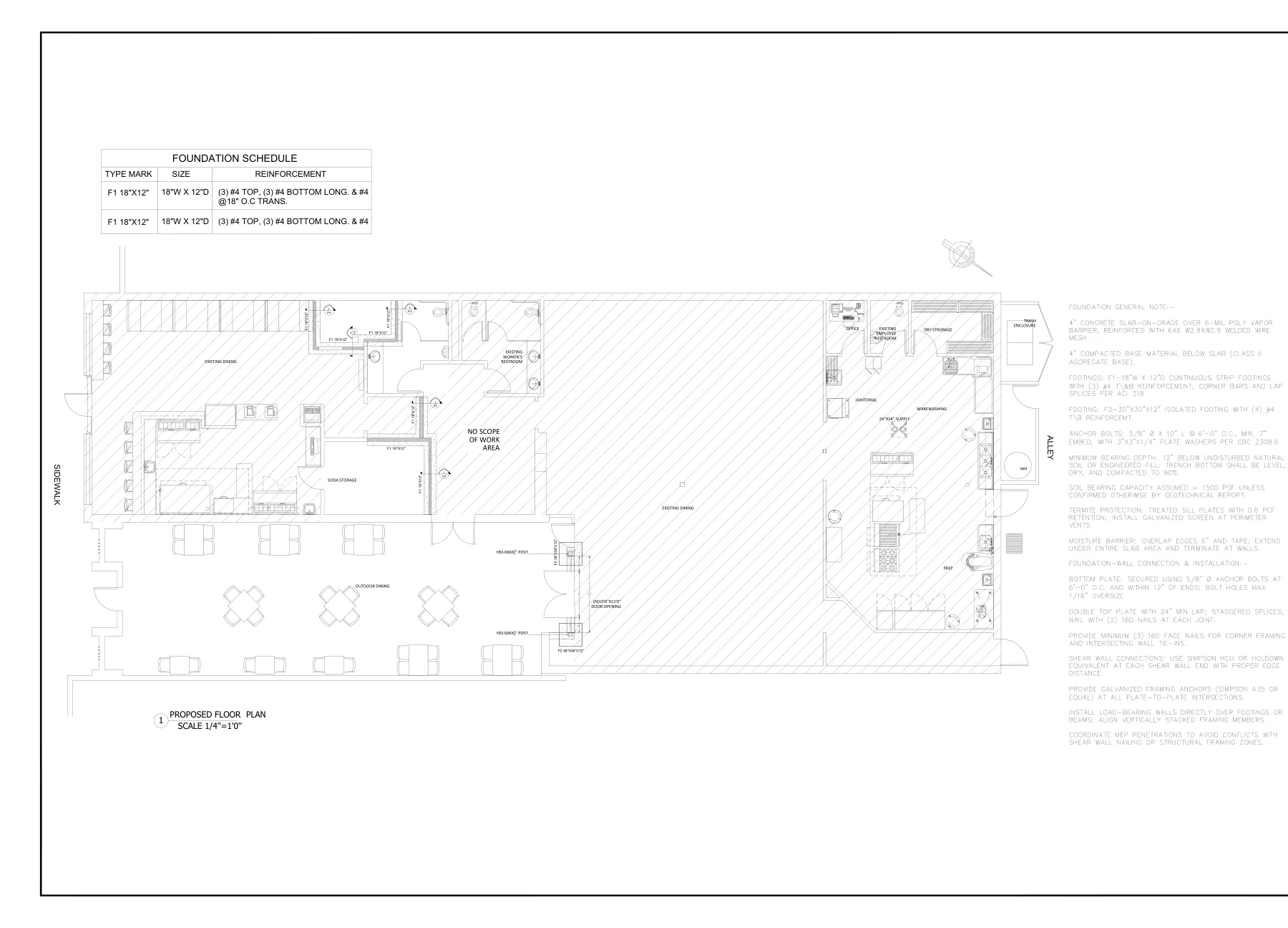 Restaurant Interior Remodel - Foundation plan · S-2