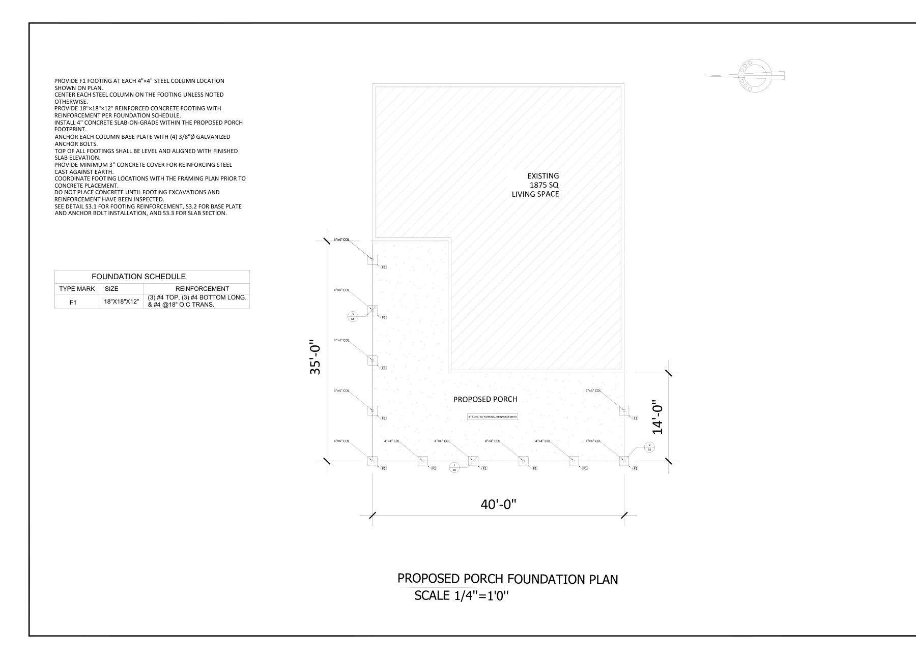 Steel Porch with Standing-Seam Metal Roof - Porch foundation plan