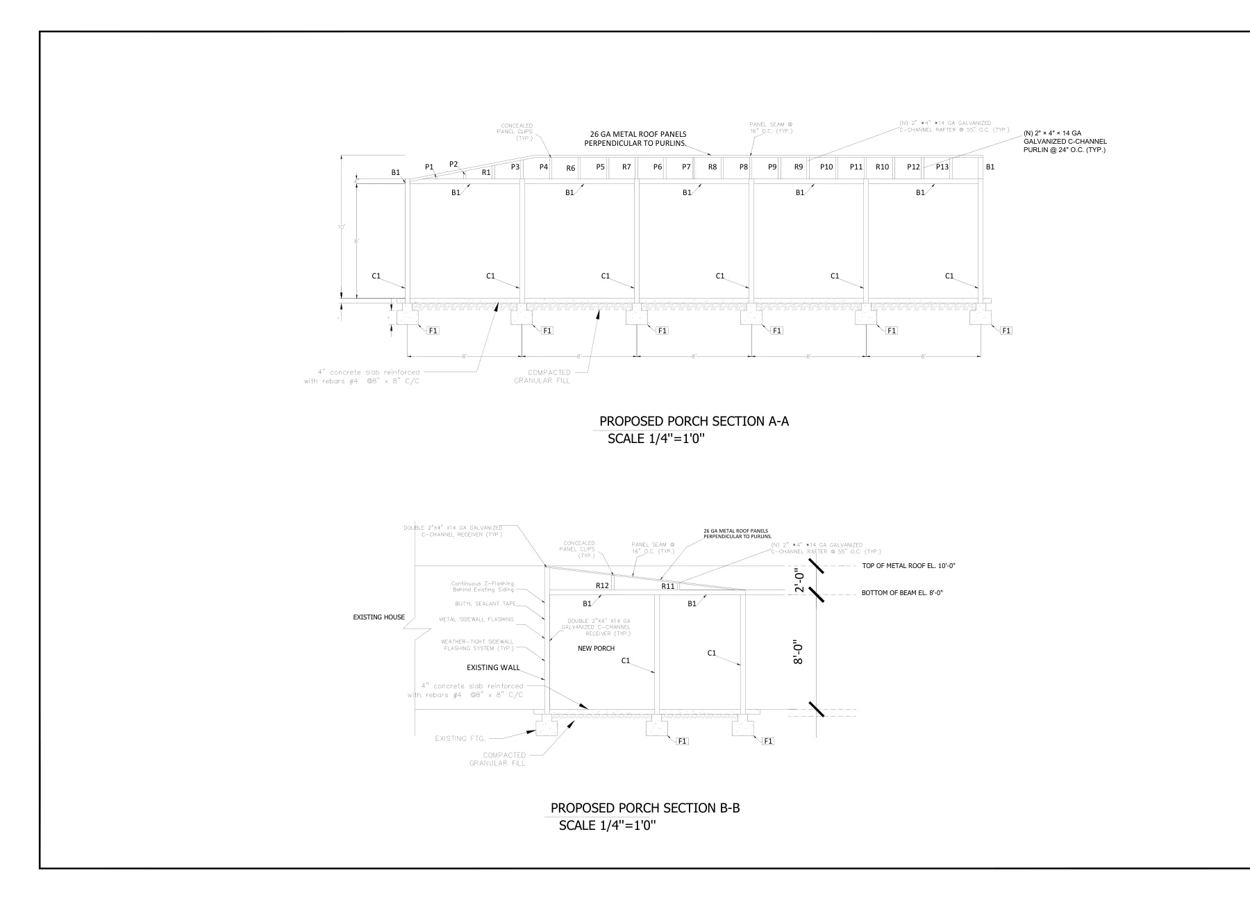 Steel Porch with Standing-Seam Metal Roof - Porch sections