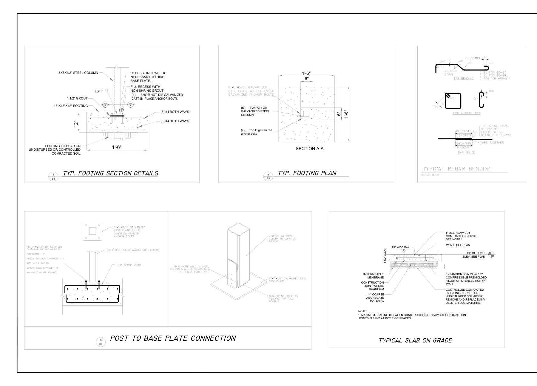 Steel Porch with Standing-Seam Metal Roof - Footing and post-base details
