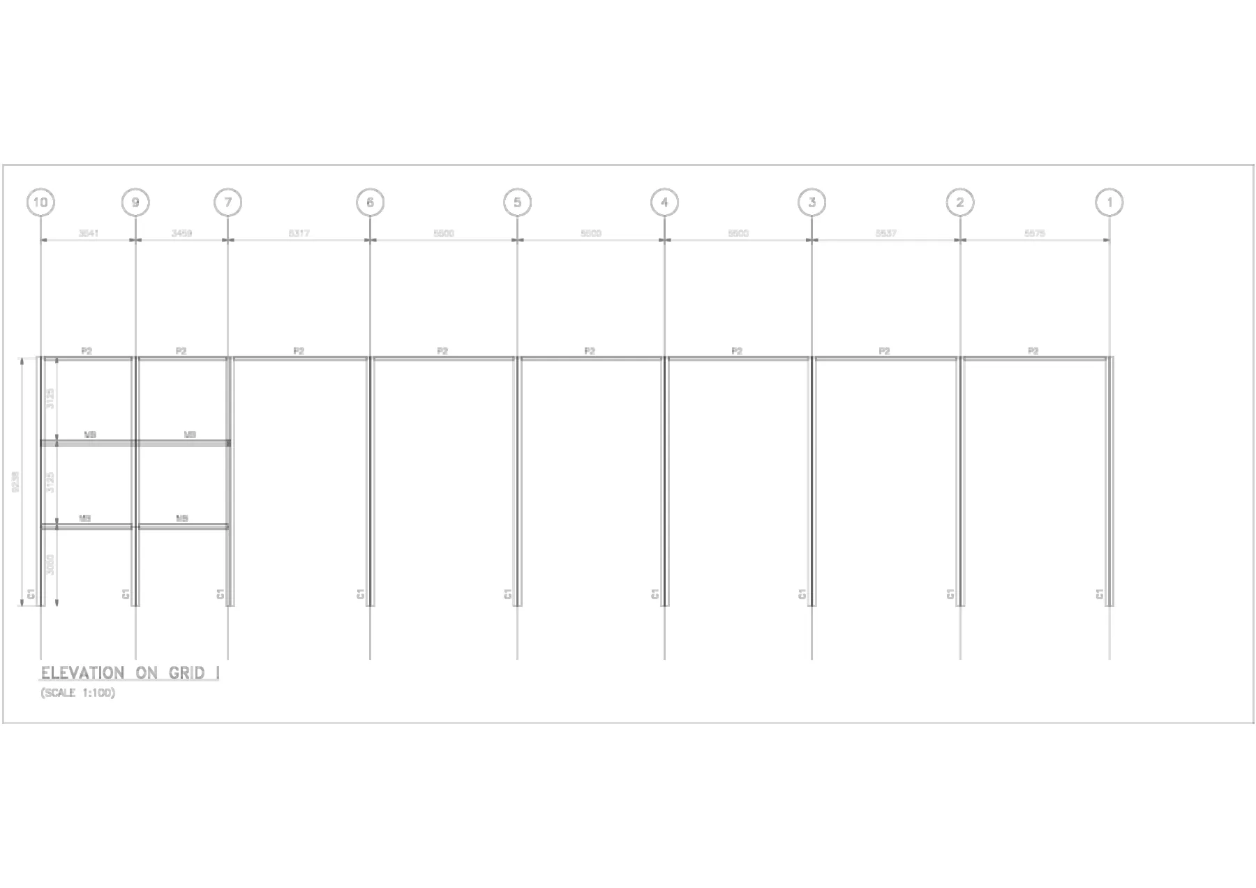 Pre-Engineered Steel Building with Mezzanine Floors - Elevation on grid I