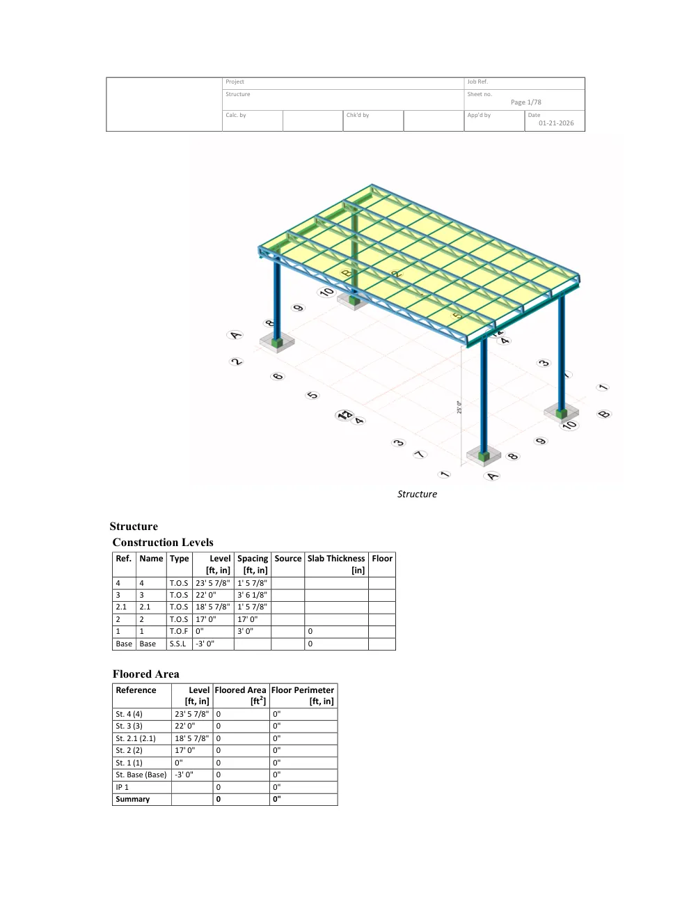Steel Truss Canopy on Wide-Flange Columns - Tekla Structural Designer model and analysis summary