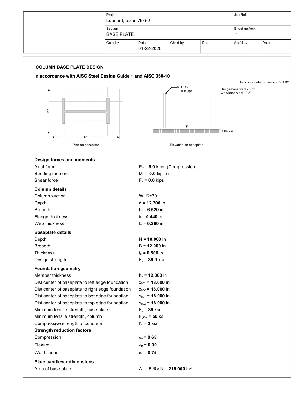 Steel Truss Canopy on Wide-Flange Columns - Calculation · column base plate design