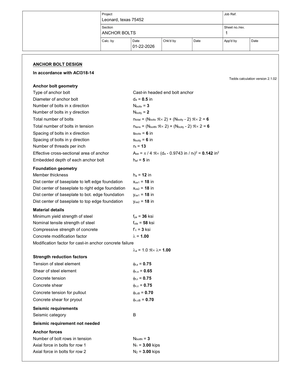Steel Truss Canopy on Wide-Flange Columns - Calculation · anchor bolt design