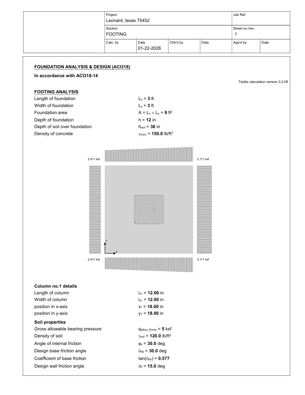 Steel Truss Canopy on Wide-Flange Columns - Calculation · pad footing design