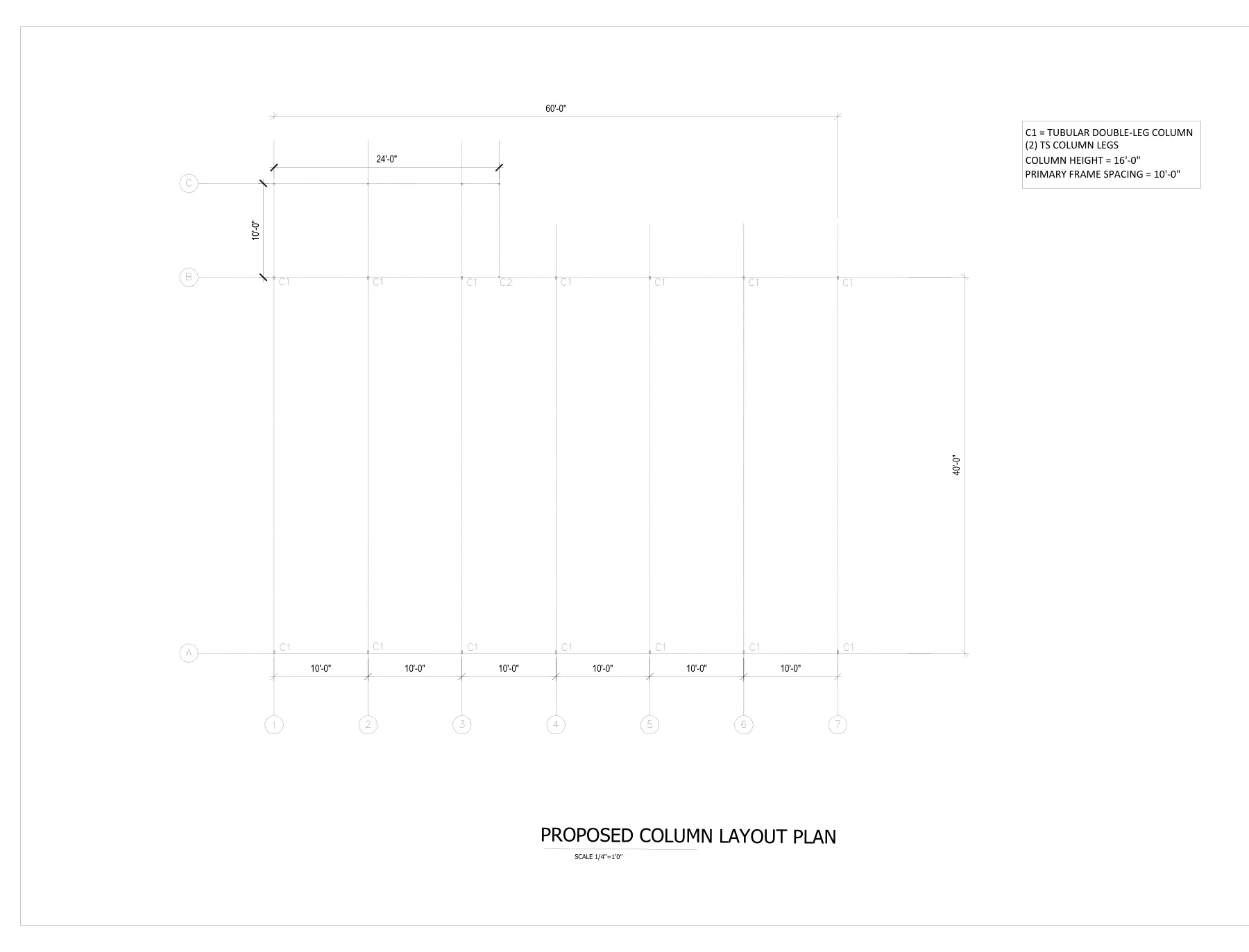 40′ × 60′ Fully Enclosed Steel Tubular Building - Column layout plan · S4