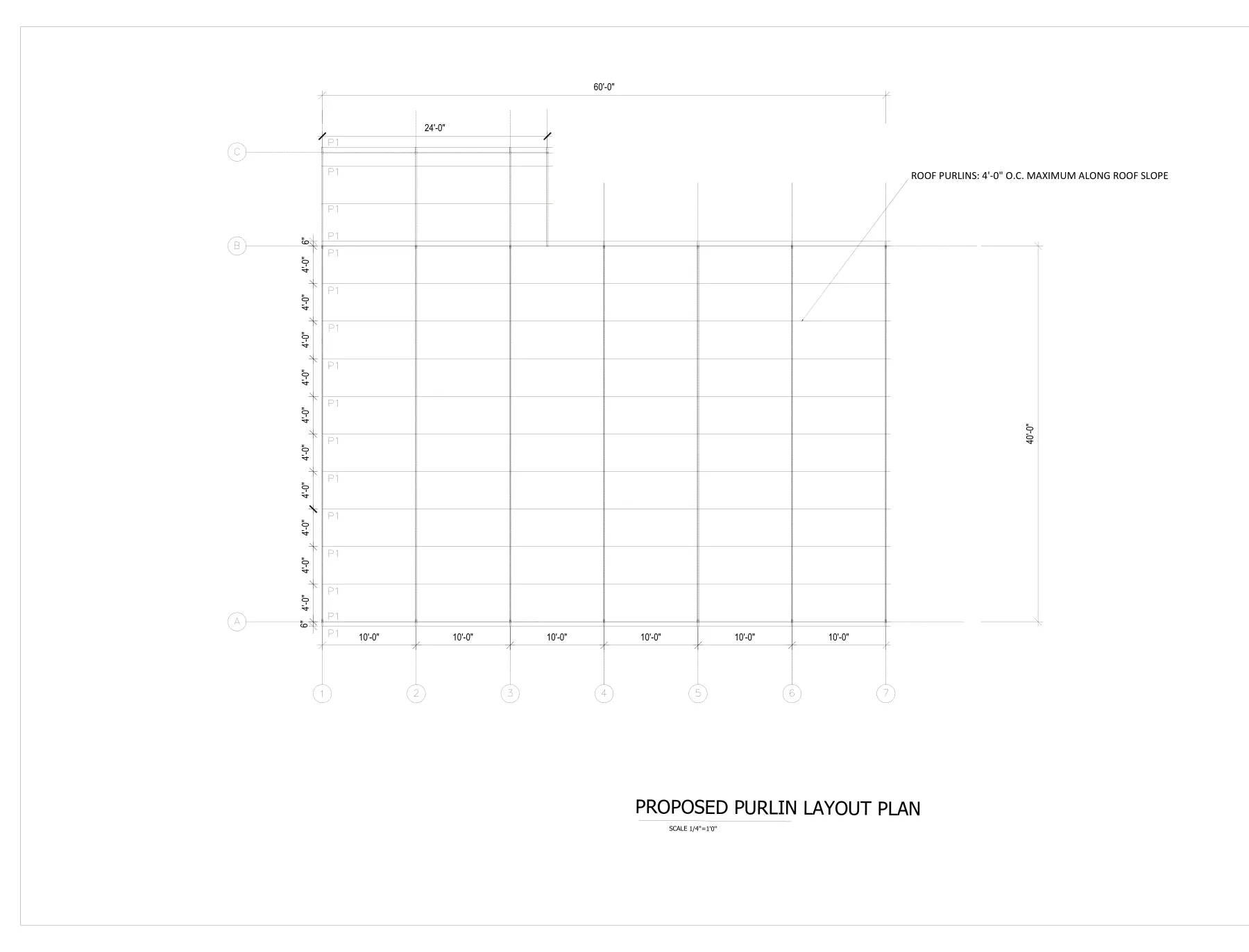 40′ × 60′ Fully Enclosed Steel Tubular Building - Purlin layout plan · S6