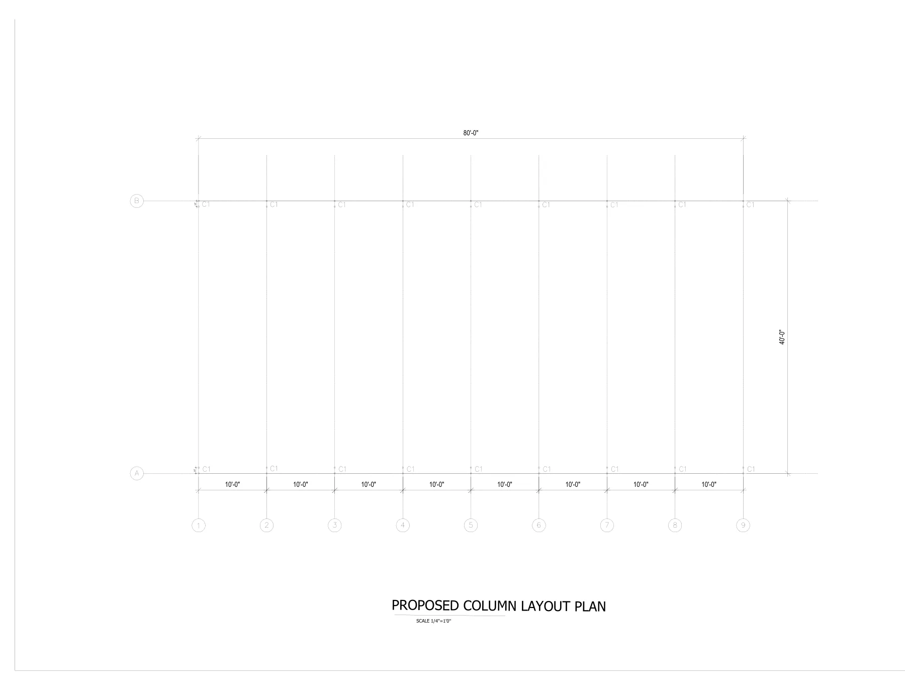 40′ × 80′ Steel Tubular Carport Building - Column layout plan · S4