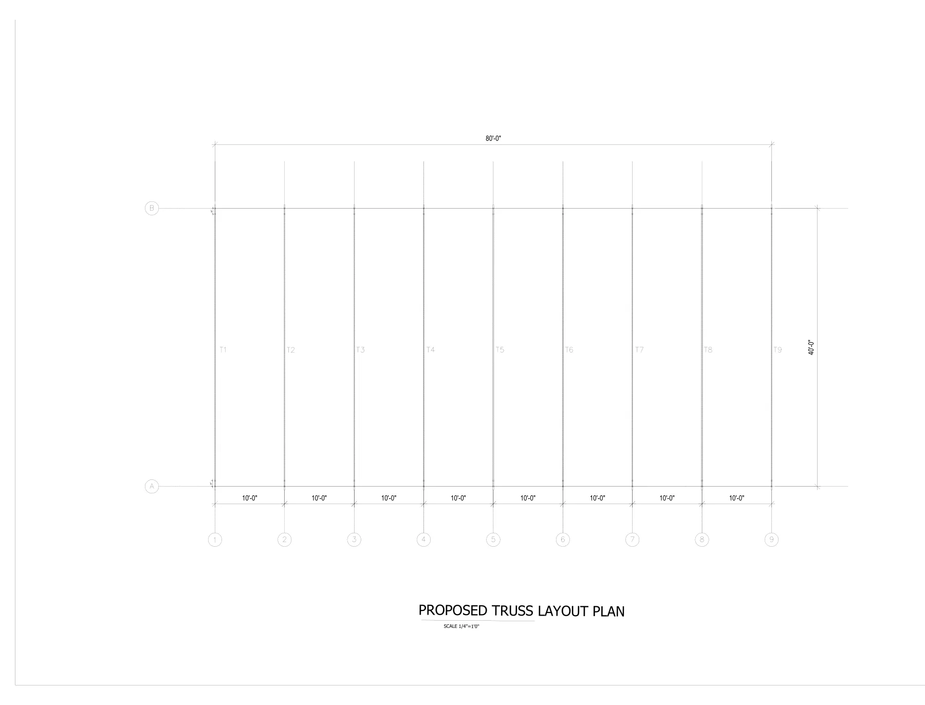 40′ × 80′ Steel Tubular Carport Building - Truss layout plan · S5