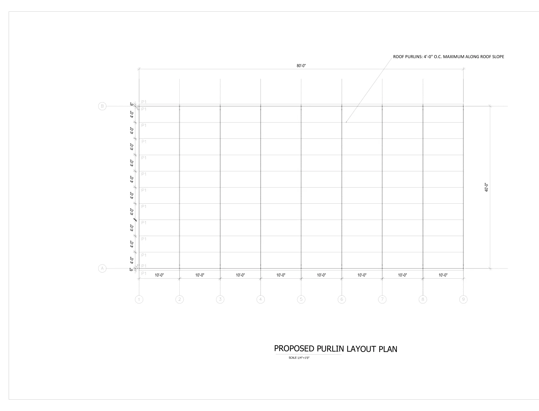 40′ × 80′ Steel Tubular Carport Building - Purlin layout plan · S6