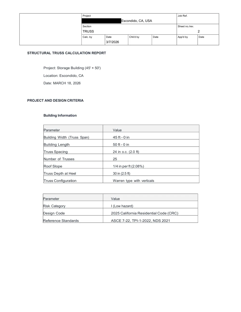 New Storage Building for Event Hall - Calculation sheet (Tekla Tedds)