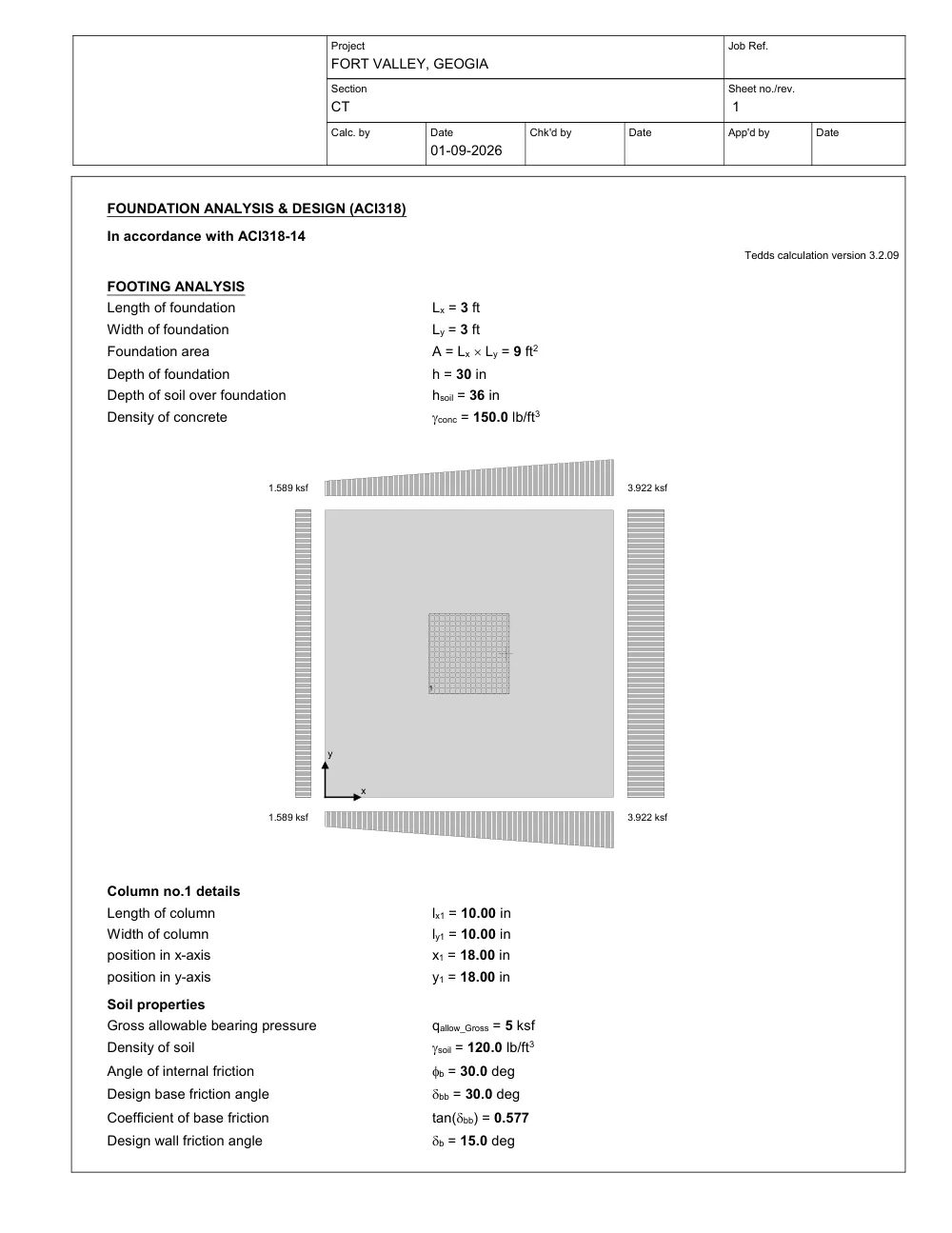 Two-Level Framed Structure — Analysis & Foundations - Calculation · isolated footing design (ACI 318-14)
