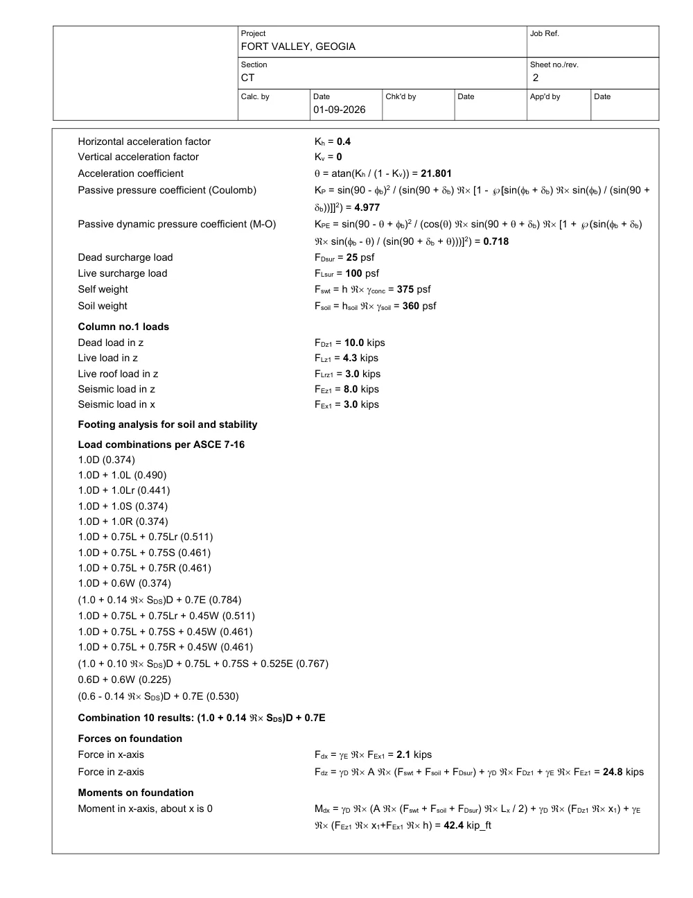 Two-Level Framed Structure — Analysis & Foundations - Calculation · footing checks