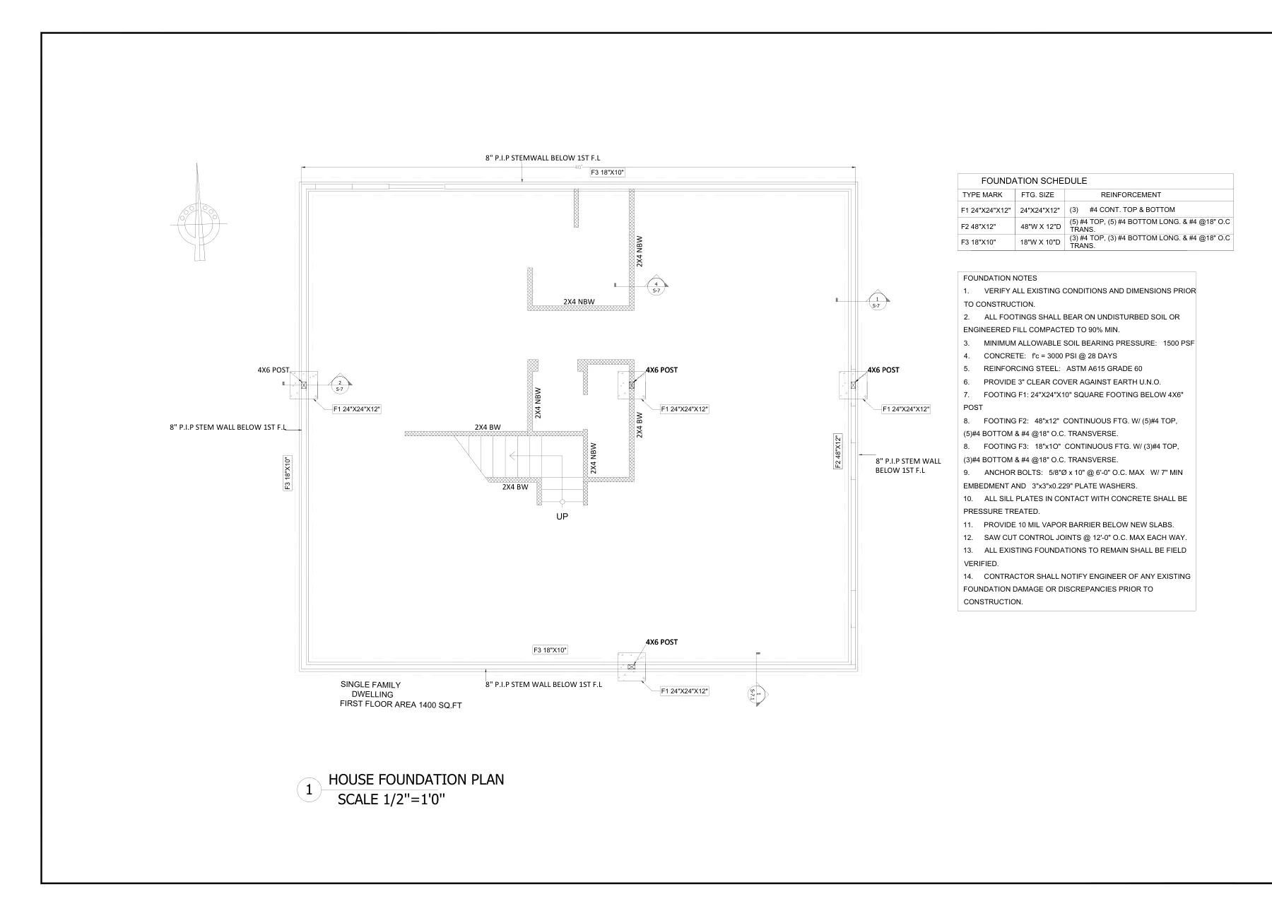 New Two-Story Home with Detached Garage - Foundation plan · S-1