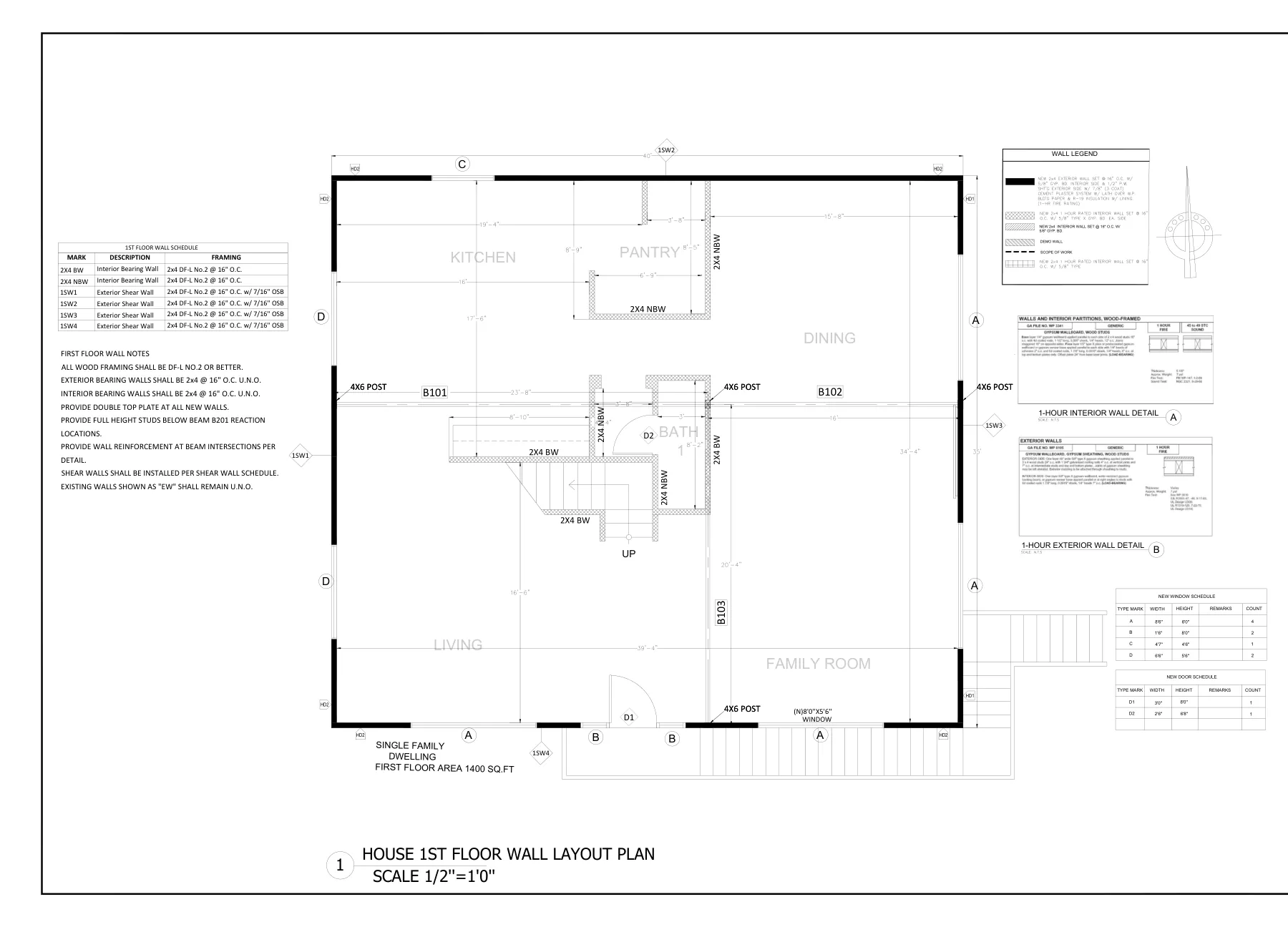 New Two-Story Home with Detached Garage - 1st floor wall layout plan · S-2