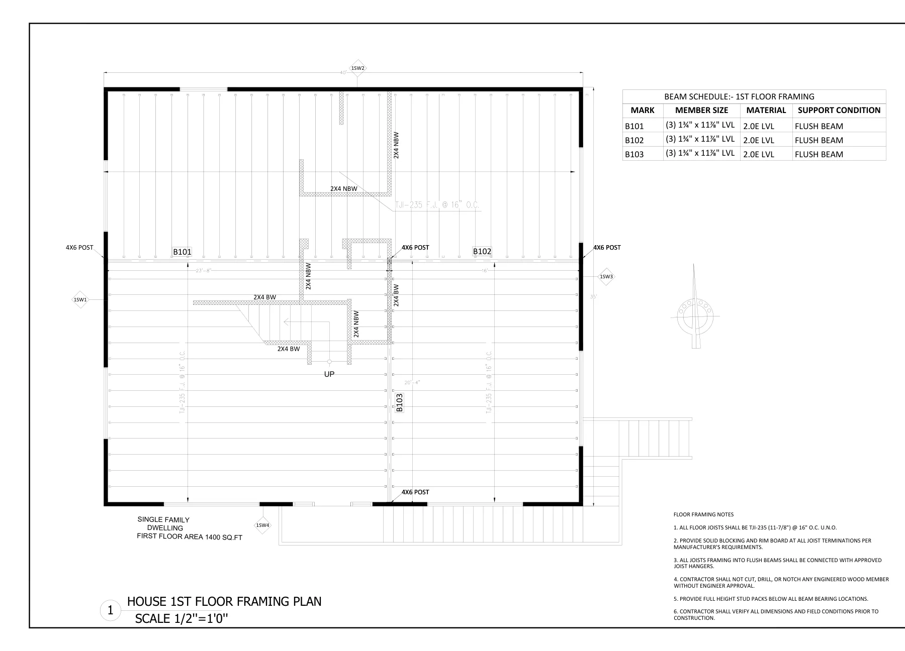 New Two-Story Home with Detached Garage - 1st floor framing plan · S-3