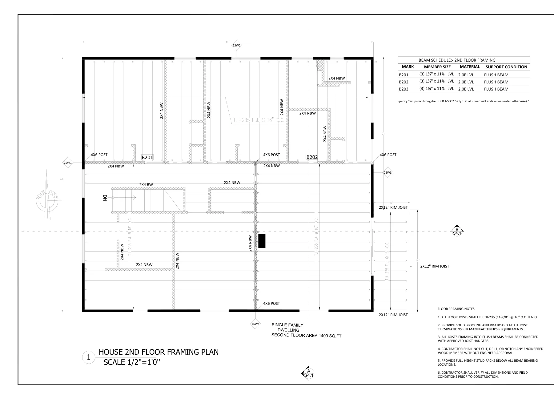 New Two-Story Home with Detached Garage - 2nd floor framing plan · S-3.1