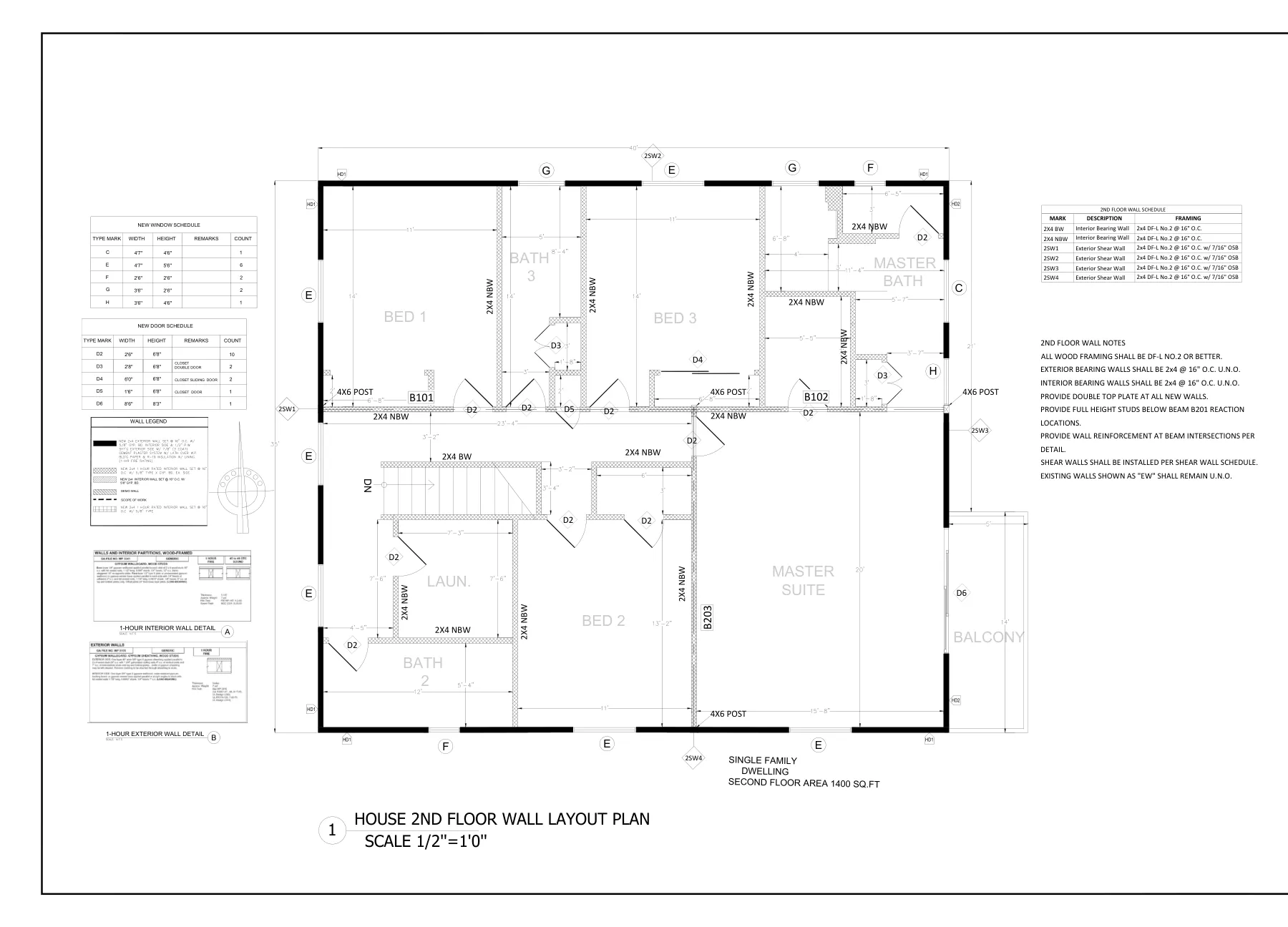 New Two-Story Home with Detached Garage - 2nd floor wall layout plan · S-2.1