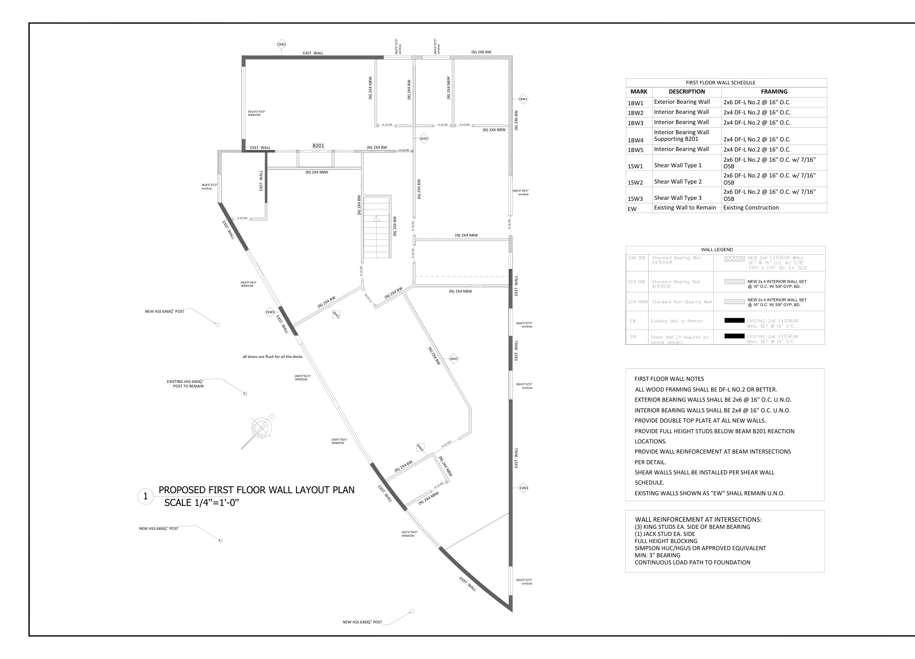Whole-House Remodel with HSS Steel Posts - Proposed 1st floor wall layout · S-3