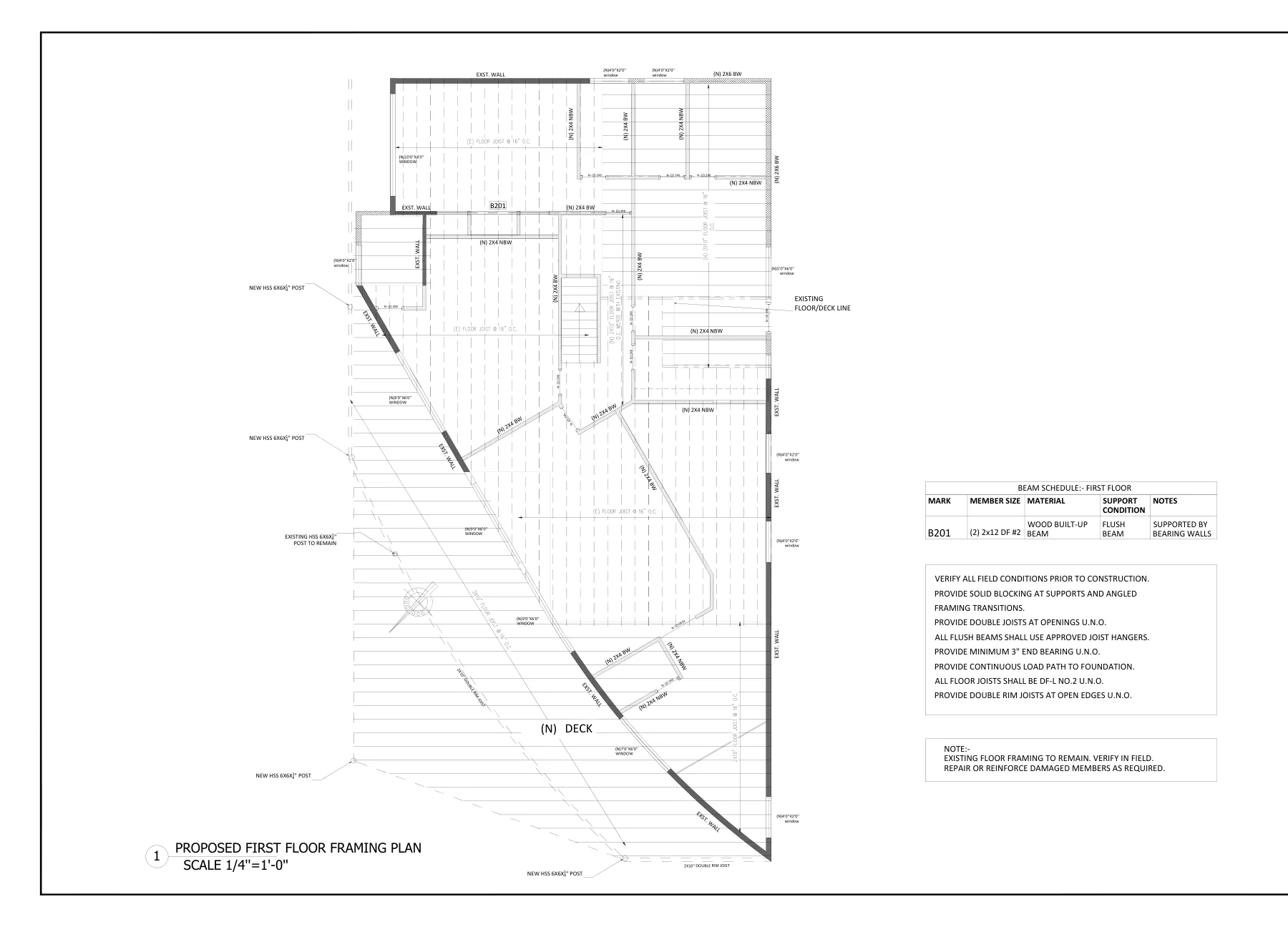Whole-House Remodel with HSS Steel Posts - Proposed 1st floor framing plan · S-3.1