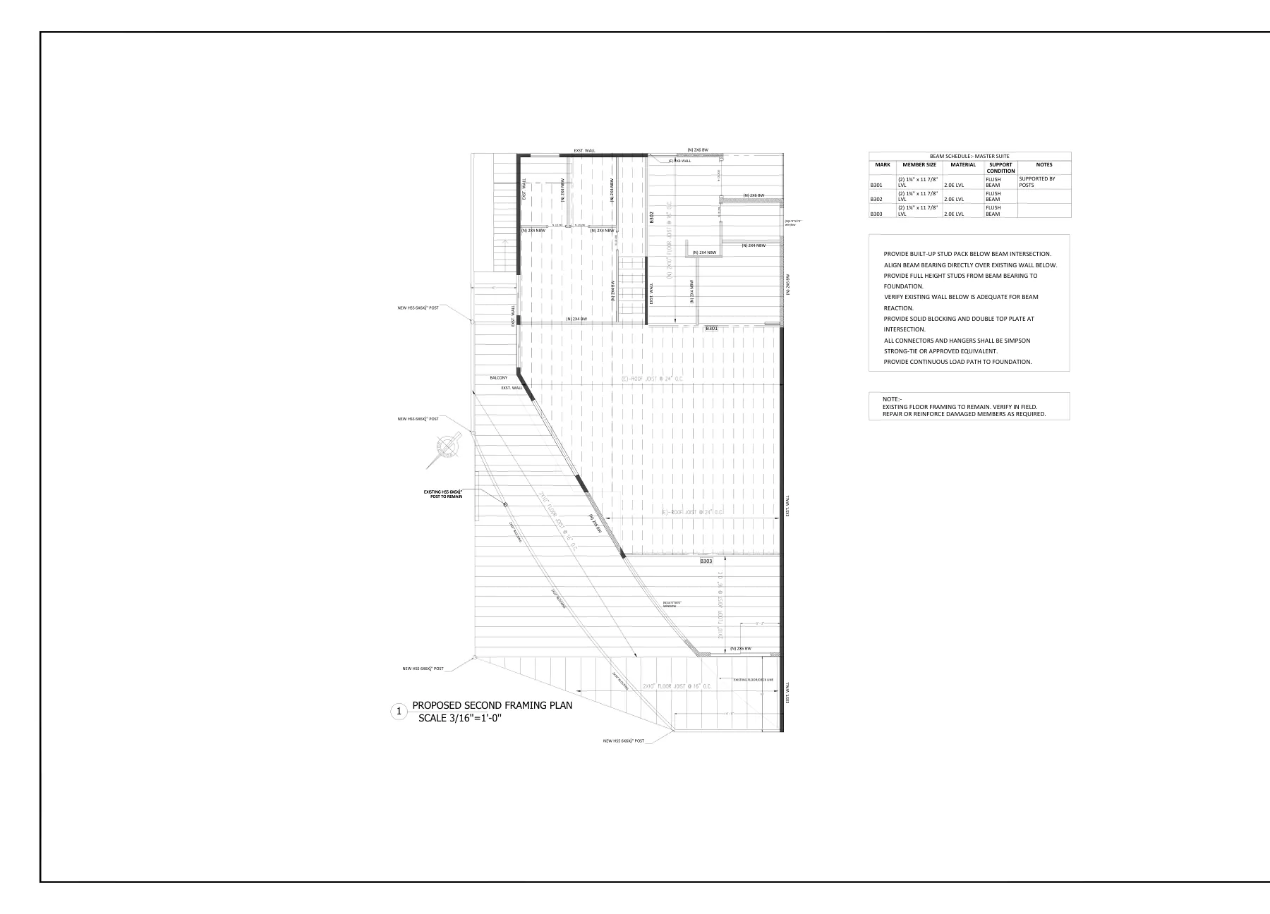 Whole-House Remodel with HSS Steel Posts - Proposed 2nd floor framing plan · S-4.1